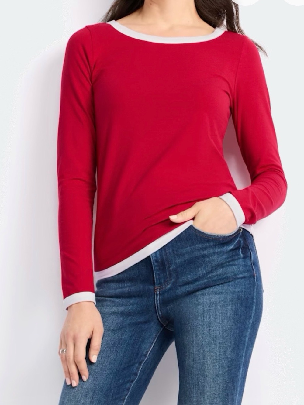 Gilli Red Long-Sleeve Top with White Contrast Trim